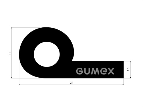 "P" Gummiprofil mit Loch, 78x38/15mm, 70°ShA, EPDM, -40°C/+100°C, schwarz, 